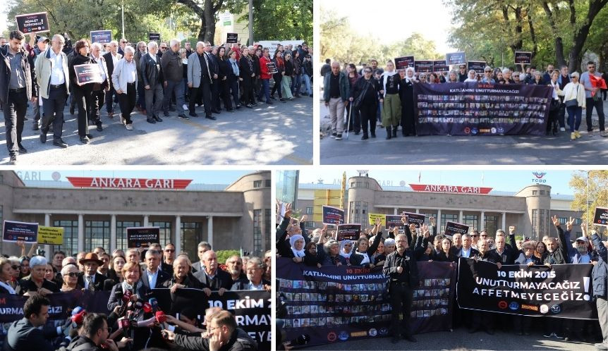 10 Ekim Katliamı’nda Yitirdiklerimiz Ankara Gar Meydanı’nda Anıldı: Emek, Barış, Demokrasi Talebinde Israrcıyız, Adalet İstemeye Devam Ediyoruz